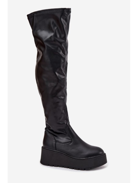 Knee High Women's Boots On Platform With Delicate Wedge Black Lydira