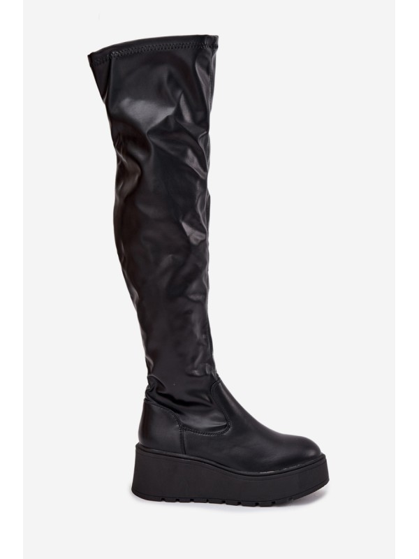 Knee High Women's Boots On Platform With Delicate Wedge Black Lydira