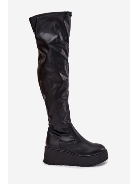 Knee High Women's Boots On Platform With Delicate Wedge Black Lydira