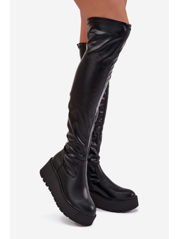 Knee High Women's Boots On Platform With Delicate Wedge Black Lydira
