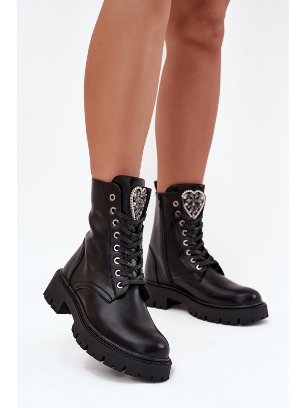 Boots Workers With Jewelry Decoration Insulated Eco Leather Black Miryssa
