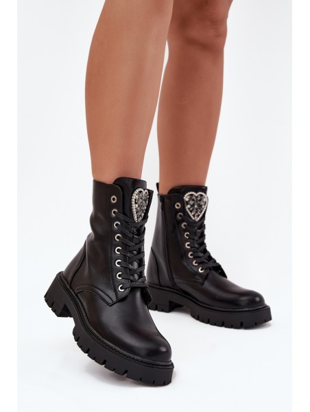 Boots Workers With Jewelry Decoration Insulated Eco Leather Black Miryssa