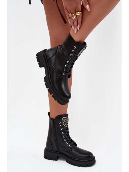 Boots Workers With Jewelry Decoration Insulated Eco Leather Black Miryssa
