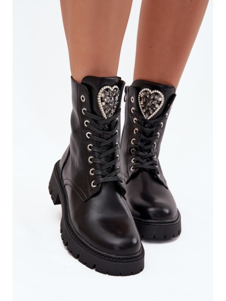 Boots Workers With Jewelry Decoration Insulated Eco Leather Black Miryssa