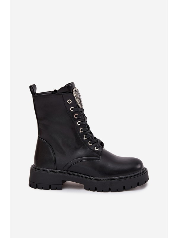 Boots Workers With Jewelry Decoration Insulated Eco Leather Black Miryssa