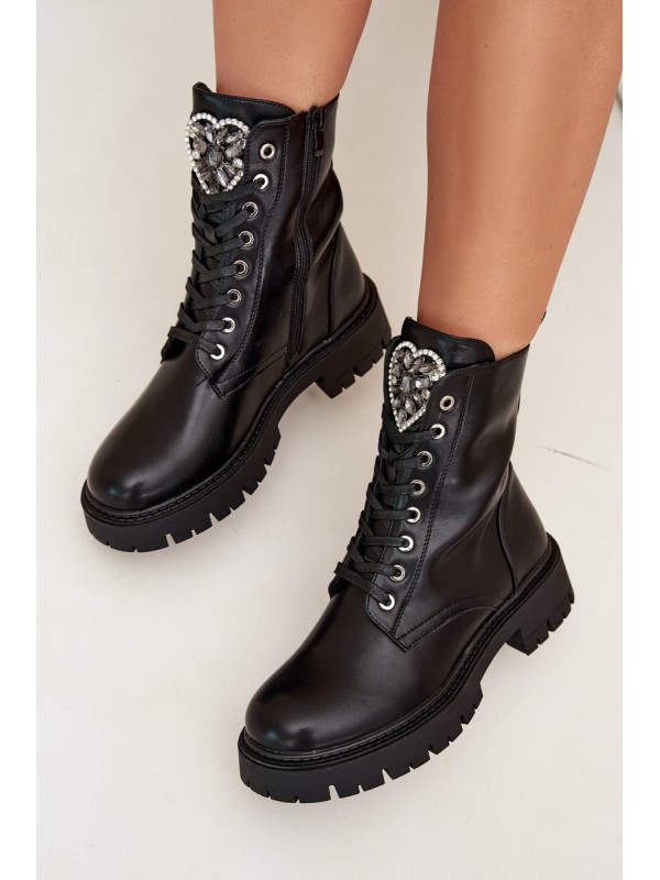 Boots Workers With Jewelry Decoration Insulated Eco Leather Black Miryssa