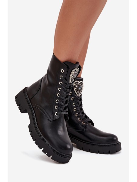 Boots Workers With Jewelry Decoration Insulated Eco Leather Black Miryssa