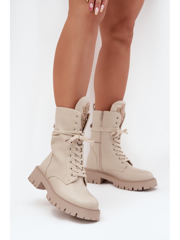Insulated ankle boots workers with decoration beige Kelilea