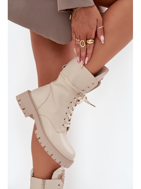 Insulated ankle boots workers with decoration beige Kelilea