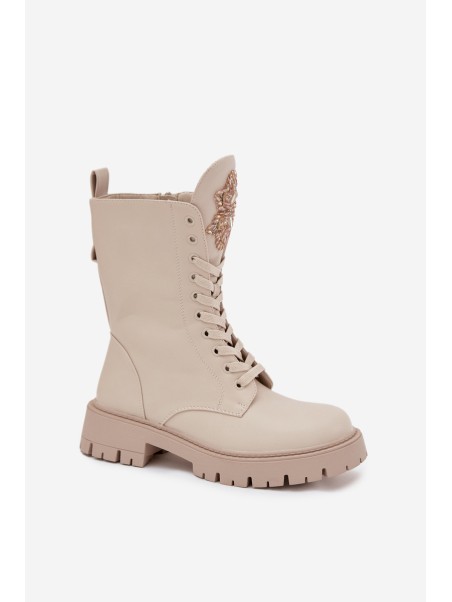 Insulated ankle boots workers with decoration beige Kelilea