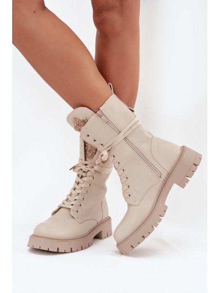 Insulated ankle boots workers with decoration beige Kelilea