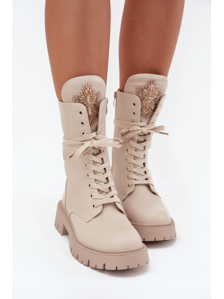Insulated ankle boots workers with decoration beige Kelilea