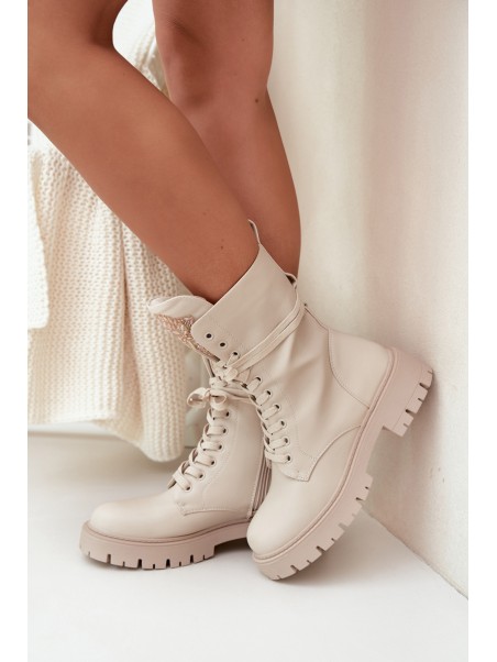 Insulated ankle boots workers with decoration beige Kelilea