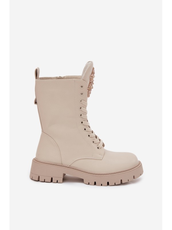 Insulated ankle boots workers with decoration beige Kelilea