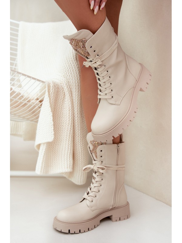 Insulated ankle boots workers with decoration beige Kelilea
