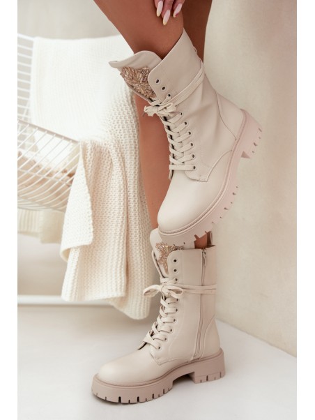 Insulated ankle boots workers with decoration beige Kelilea