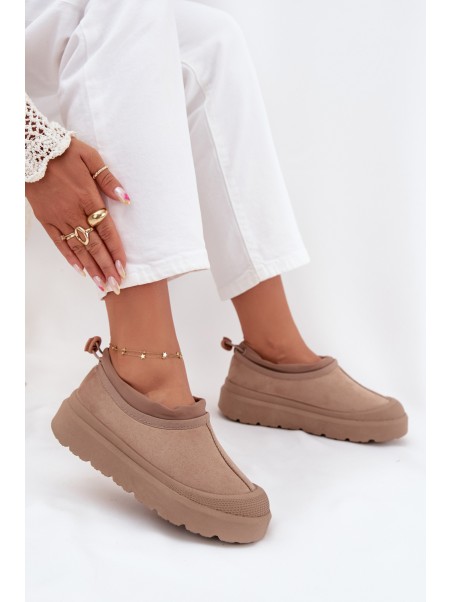 Women's Snow Boots On Platform With Low Shaft Dark Beige Izamine