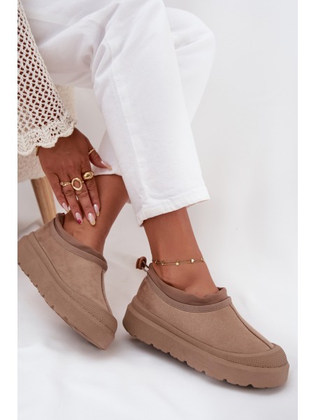 Women's Snow Boots On Platform With Low Shaft Dark Beige Izamine
