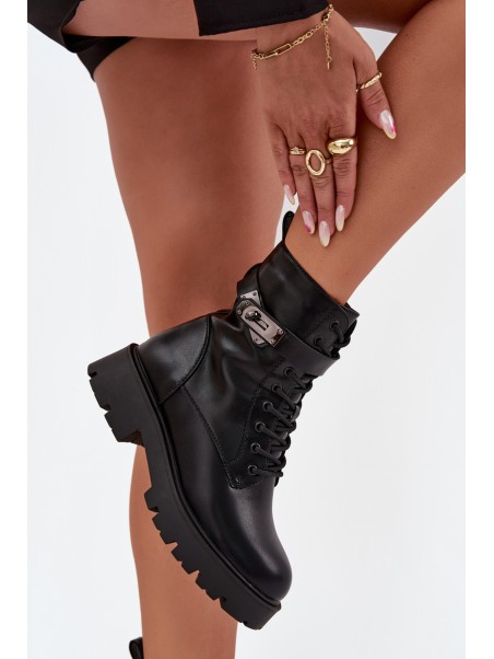 Women's Work Boots With Decorative Strap Insulated Eco Leather Black Selita