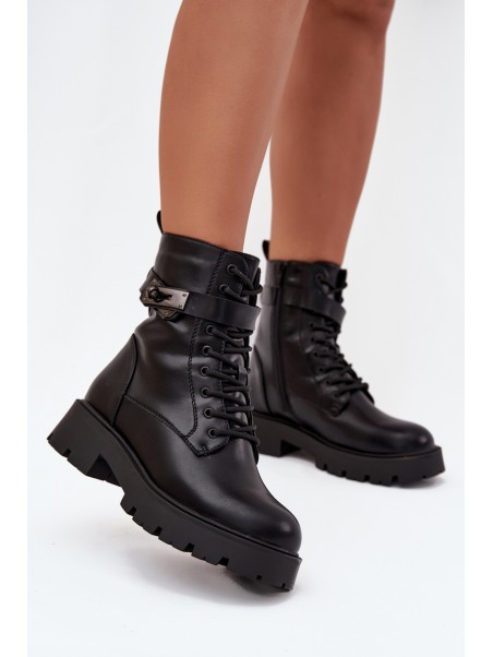 Women's Work Boots With Decorative Strap Insulated Eco Leather Black Selita