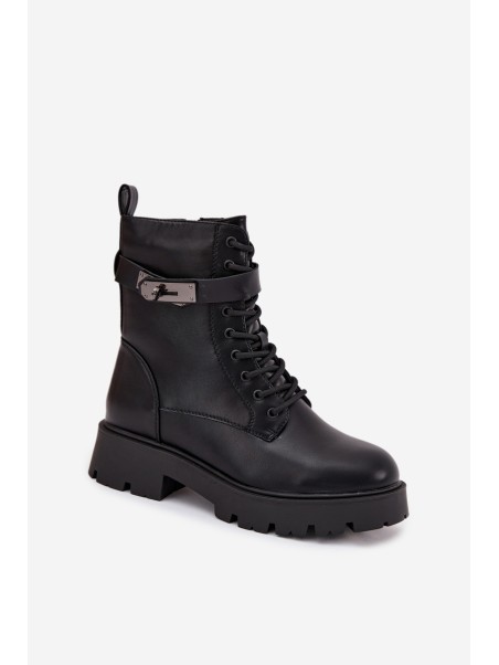Women's Work Boots With Decorative Strap Insulated Eco Leather Black Selita