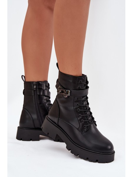 Women's Work Boots With Decorative Strap Insulated Eco Leather Black Selita