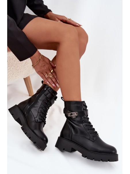 Women's Work Boots With Decorative Strap Insulated Eco Leather Black Selita