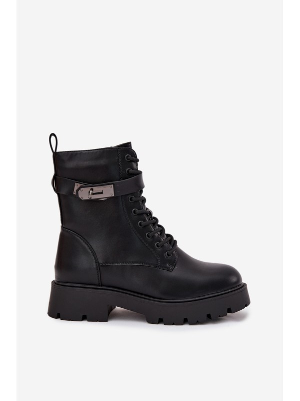 Women's Work Boots With Decorative Strap Insulated Eco Leather Black Selita