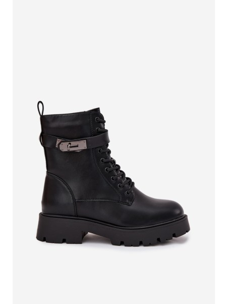 Women's Work Boots With Decorative Strap Insulated Eco Leather Black Selita