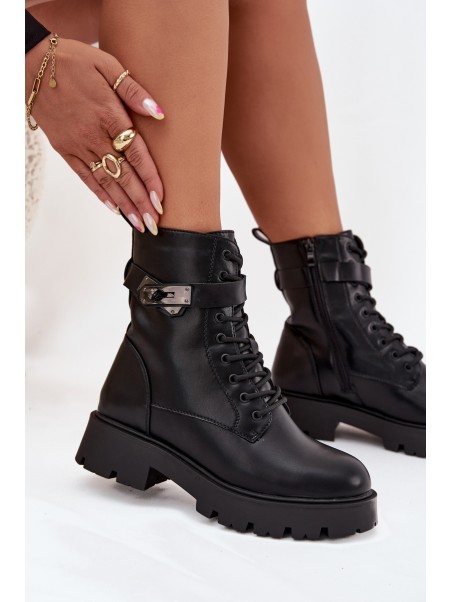 Women's Work Boots With Decorative Strap Insulated Eco Leather Black Selita