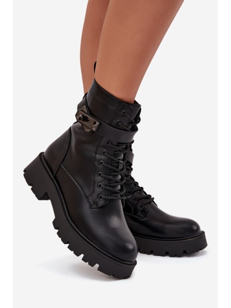 Women's Work Boots With Decorative Strap Insulated Eco Leather Black Selita