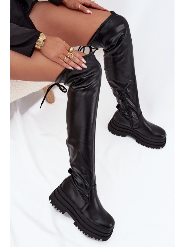 Womens Knee High Boots On Chunky Platform Black Erisna