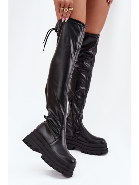 Womens Knee High Boots On Chunky Platform Black Erisna