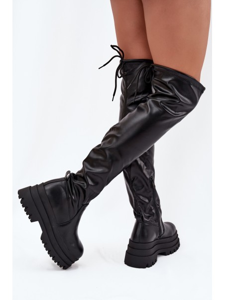 Womens Knee High Boots On Chunky Platform Black Erisna