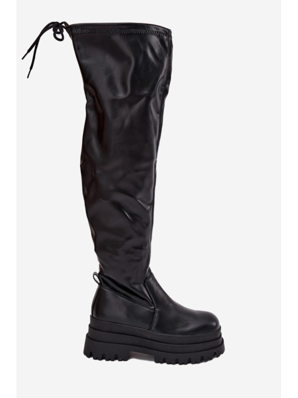 Womens Knee High Boots On Chunky Platform Black Erisna
