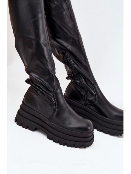 Womens Knee High Boots On Chunky Platform Black Erisna
