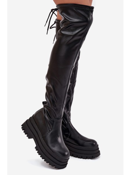 Womens Knee High Boots On Chunky Platform Black Erisna