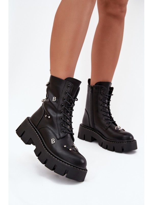 Womens Work Boots With Decorations Insulated Black Lunea