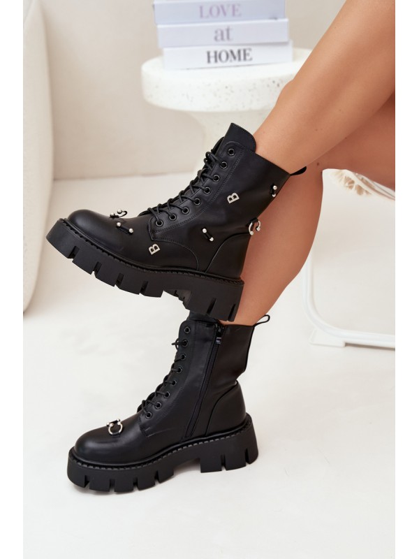 Womens Work Boots With Decorations Insulated Black Lunea