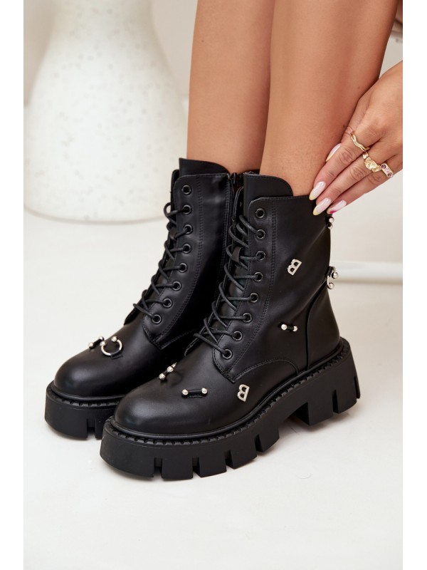 Womens Work Boots With Decorations Insulated Black Lunea