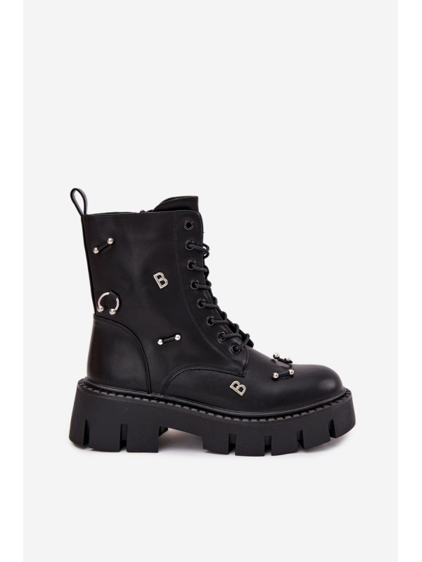 Womens Work Boots With Decorations Insulated Black Lunea