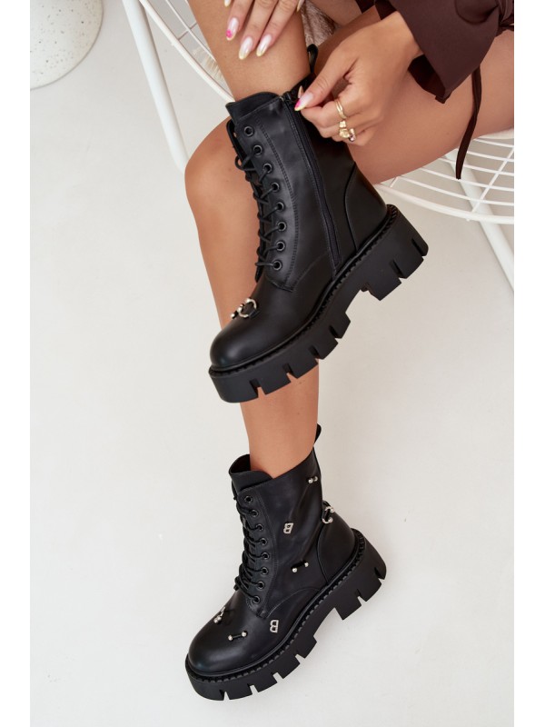 Womens Work Boots With Decorations Insulated Black Lunea