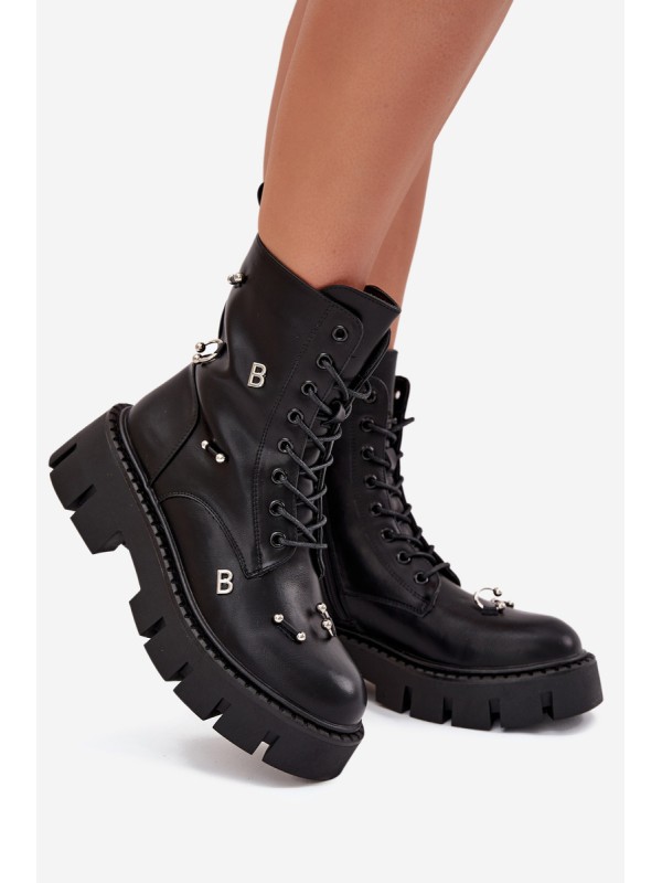 Womens Work Boots With Decorations Insulated Black Lunea