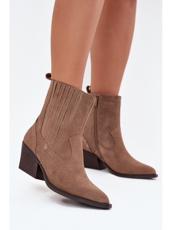 Suede Cowboy Ankle Boots Women's Heeled Insulated Khaki Dylira