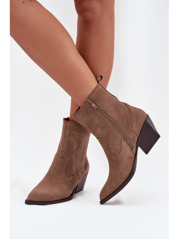 Suede Cowboy Ankle Boots Women's Heeled Insulated Khaki Dylira 2