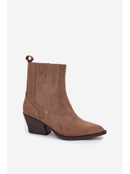 Suede Cowboy Ankle Boots Women's Heeled Insulated Khaki Dylira