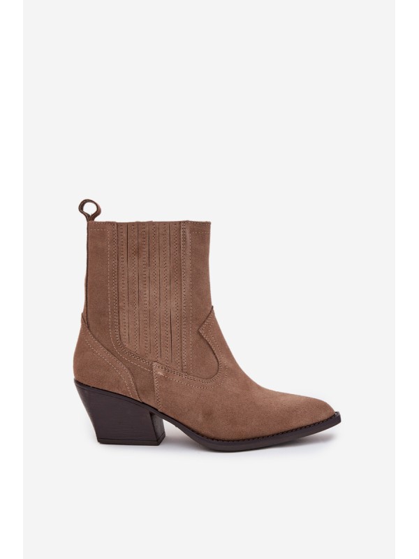 Suede Cowboy Ankle Boots Women's Heeled Insulated Khaki Dylira