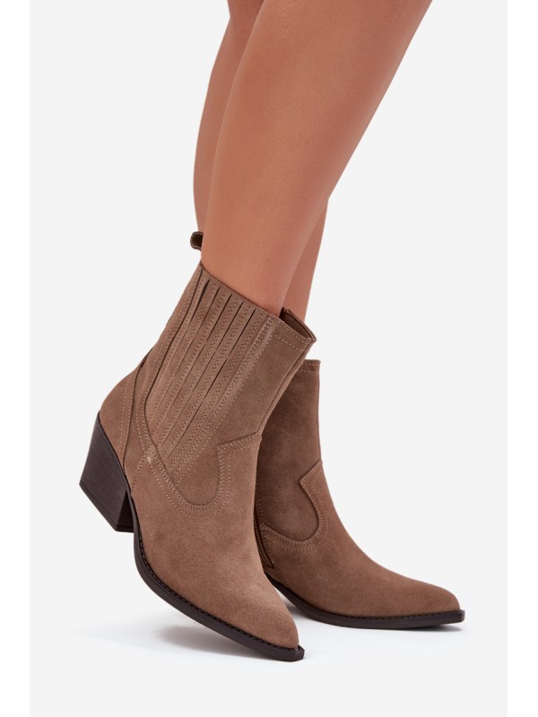 Suede Cowboy Ankle Boots Women's Heeled Insulated Khaki Dylira