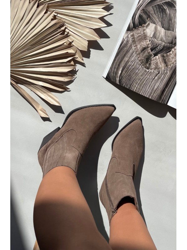 Suede Cowboy Ankle Boots Women's Heeled Insulated Khaki Dylira
