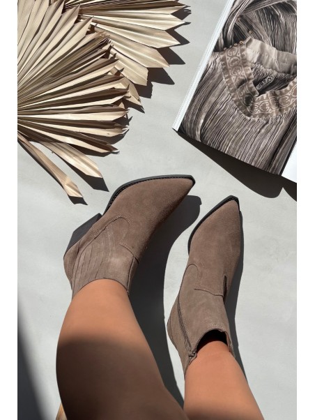 Suede Cowboy Ankle Boots Women's Heeled Insulated Khaki Dylira